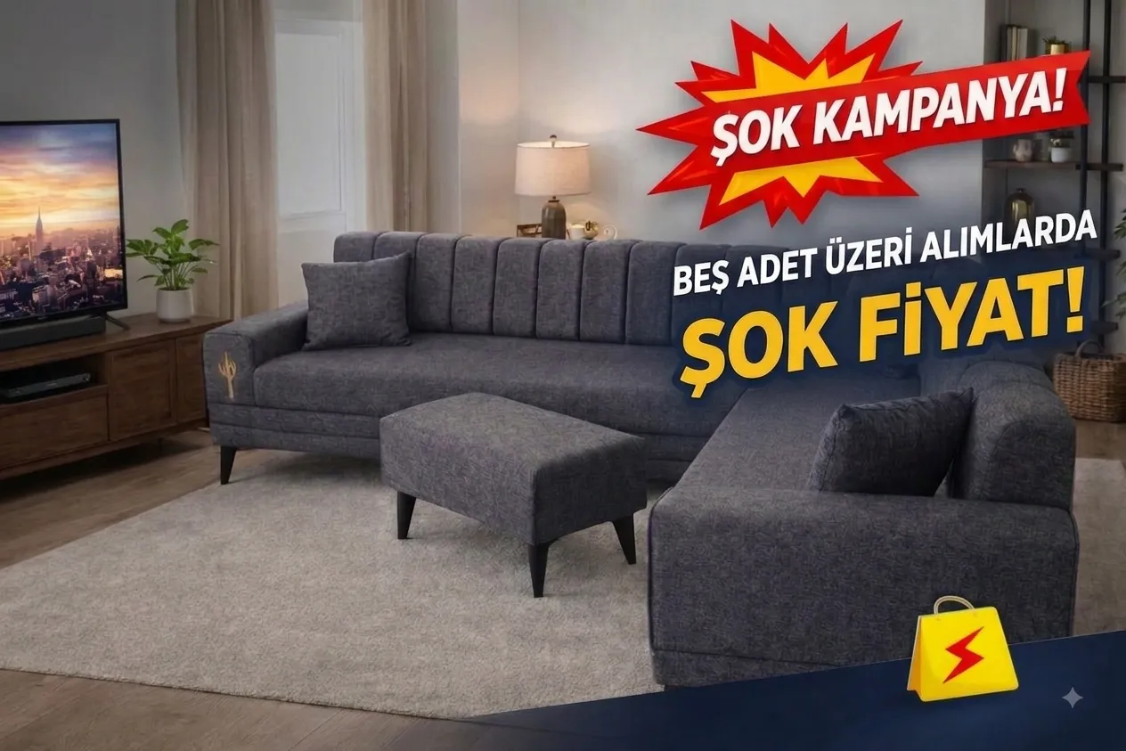 Antrasit Gri Modern Köşe Koltuk Takımı & Puf